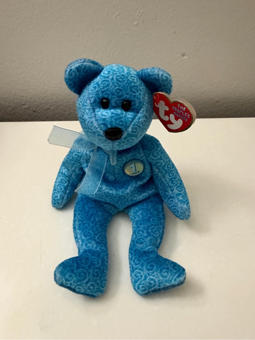 Ty Blue Swirl Beanie Baby Bear with Ribbon